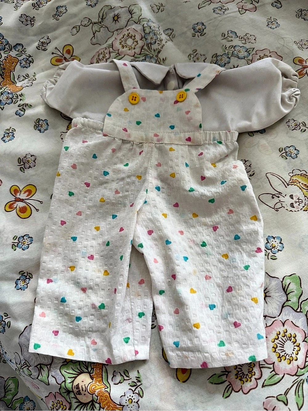 CPK Custom made Overslls Set in White & Pink Polka Dots